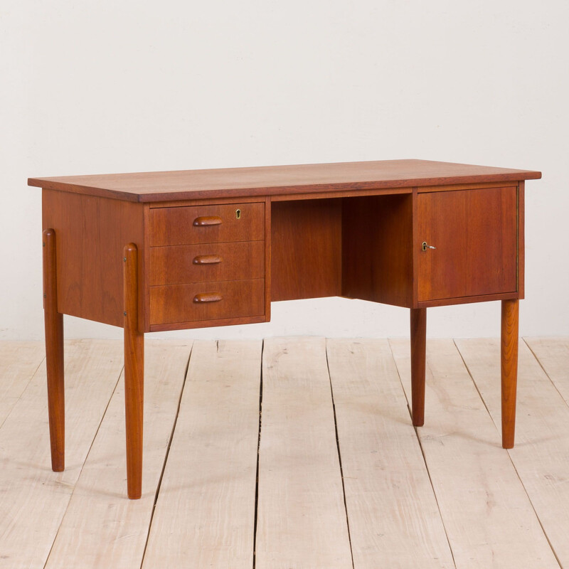 Small vintage curved front free standing desk teak Danish 1960s