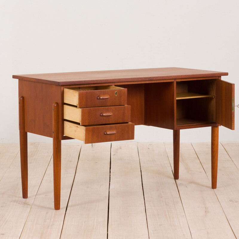 Small vintage curved front free standing desk teak Danish 1960s