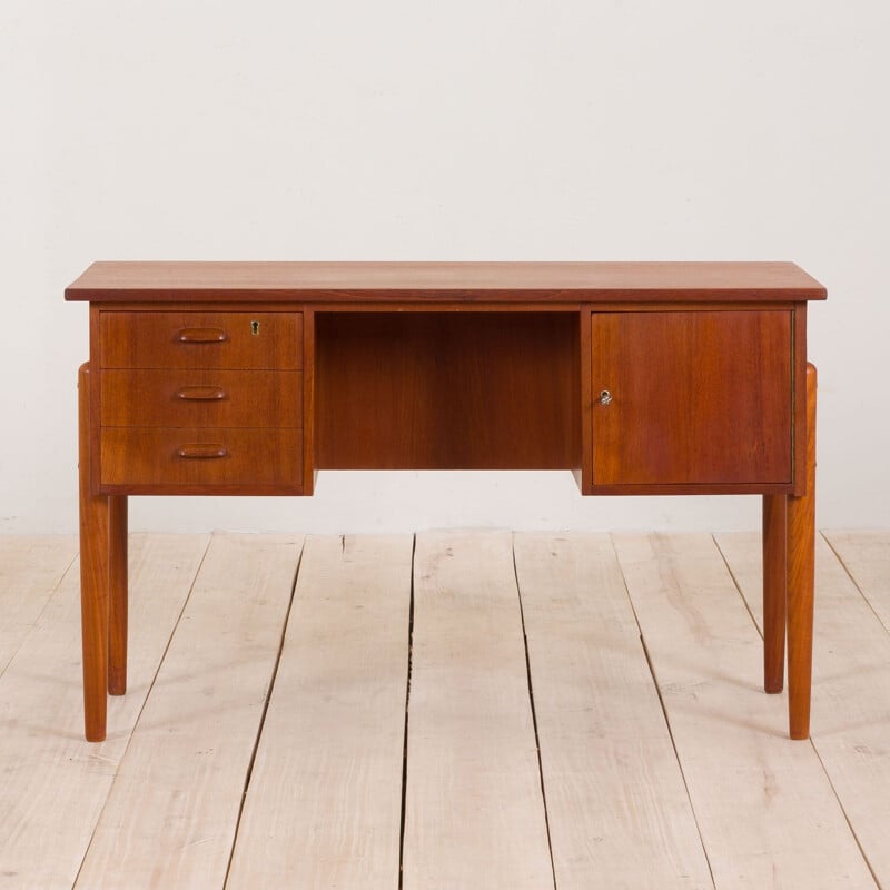 Small vintage curved front free standing desk teak Danish 1960s