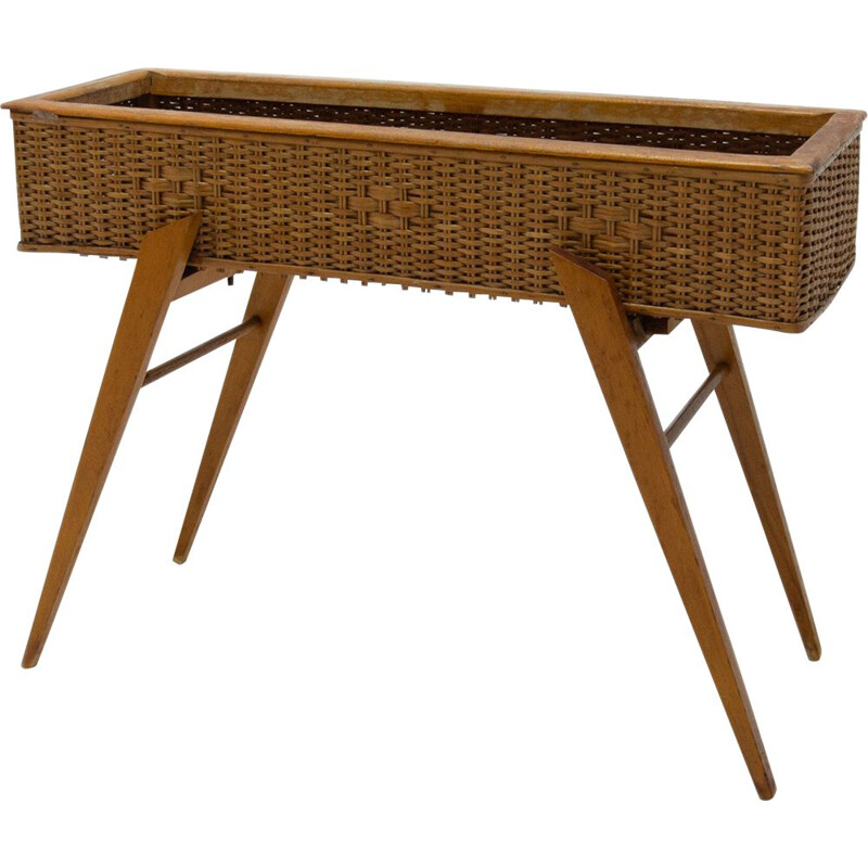 Vintage wicker and beech stand, Central Europe 1960