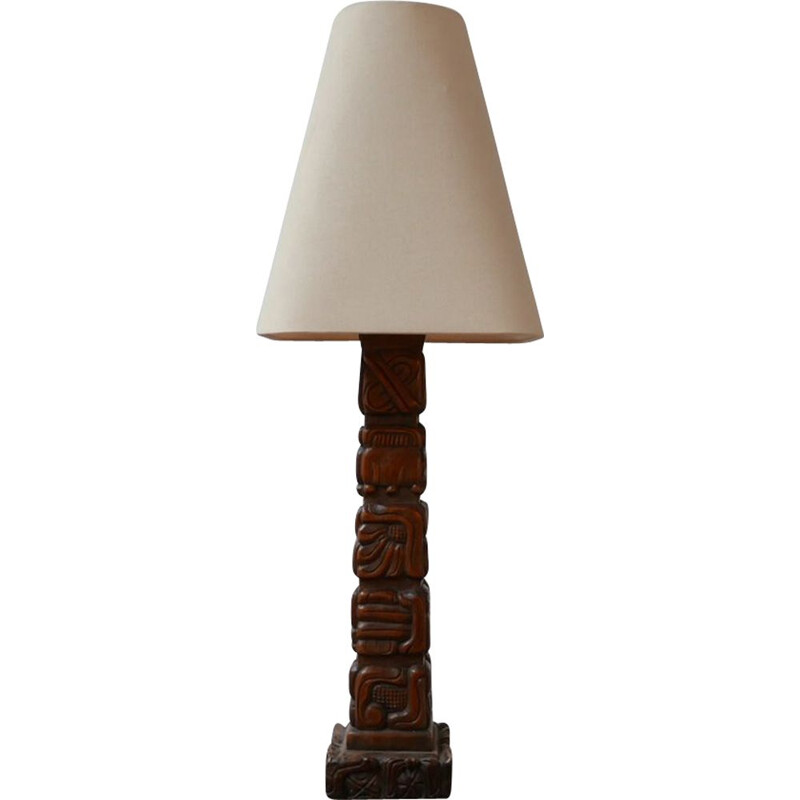 Vintage Wooden Totem Table Lamp by Temde 1960s