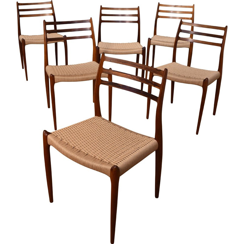 Set Of 6 vintage Niels Moller Moller Chairs With Woven Papercord Seats 1962s