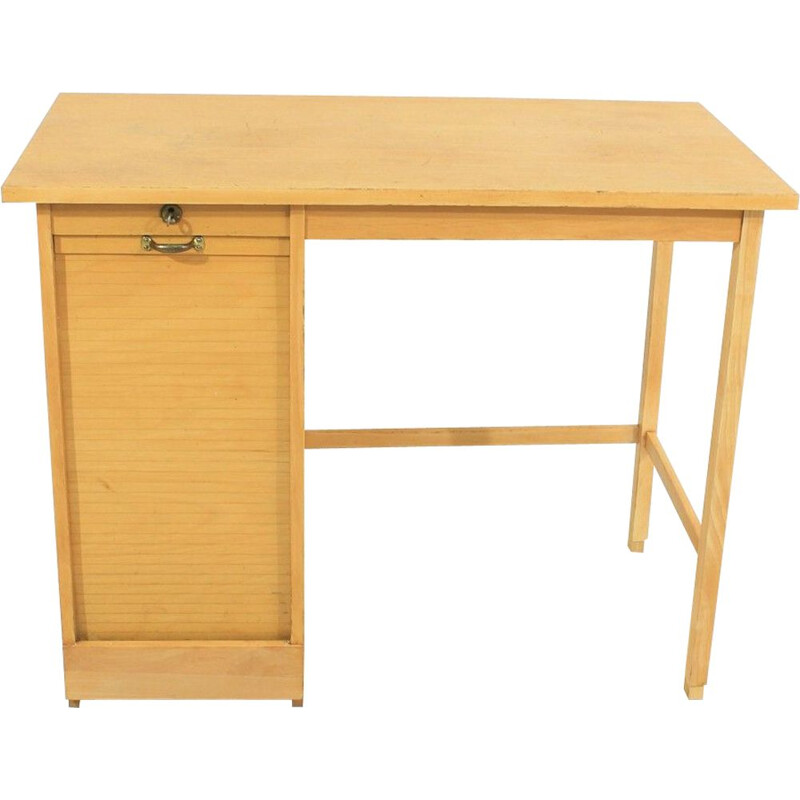 Vintage solid oak and beech shutter desk, 1950