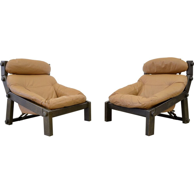 Pair of vintage Montis Brutalist lounge chairs by Gerard van den Berg 1970s