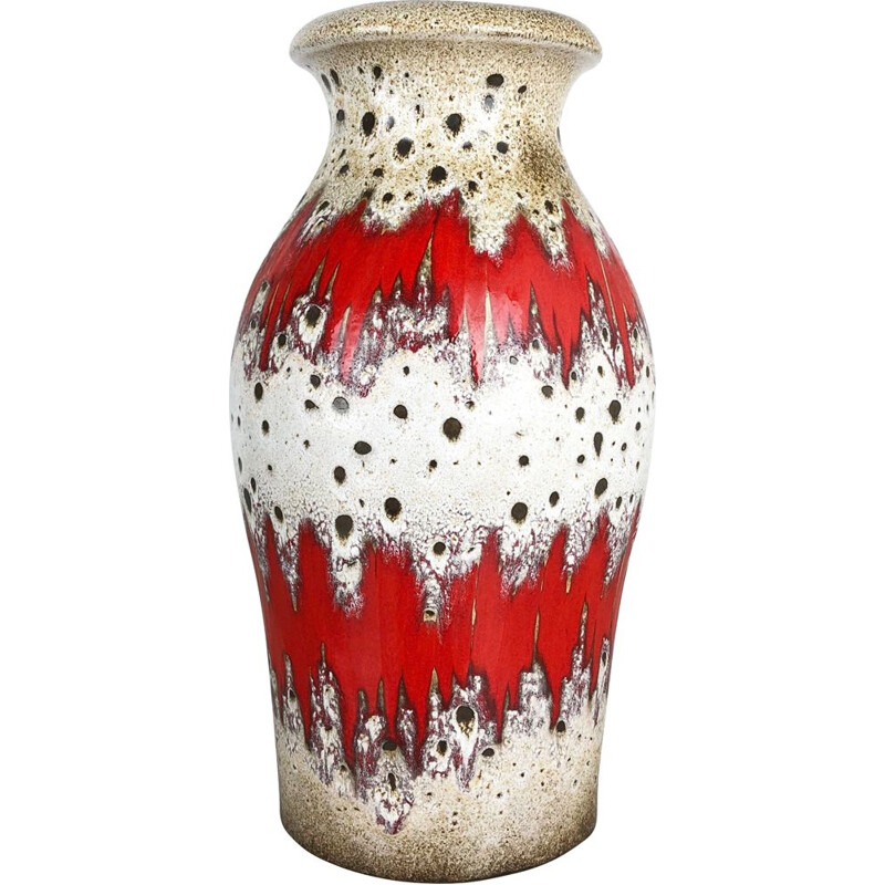 Large vintage Pottery Fat Lava Zig-Zag Multi-Color Vase by Scheurich 1970s