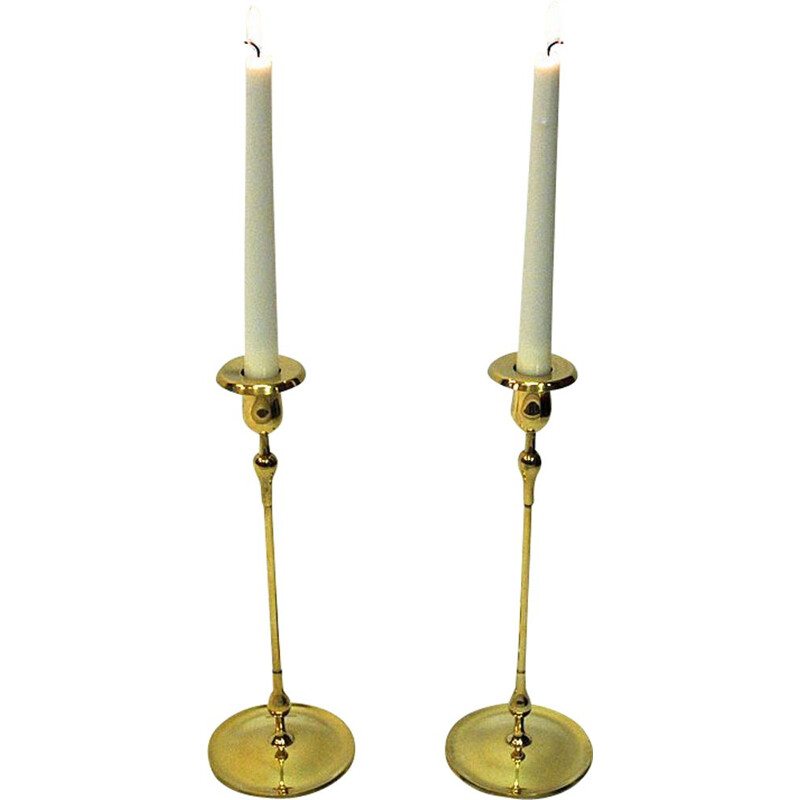 Pair of vintage Brass candlestick pair by Gunnar Ander Ystad Metall Sweden 1950s