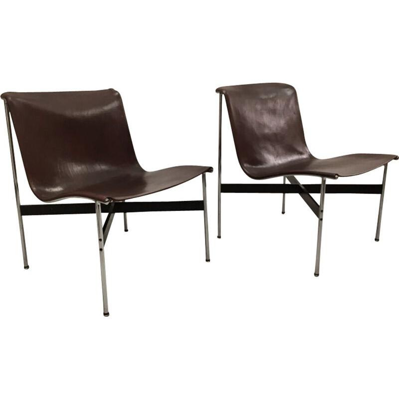 Pair of vintage chocolate leather chairs by William Katavolos, Ross Littel and Douglas Kelly for Laverne International 1952