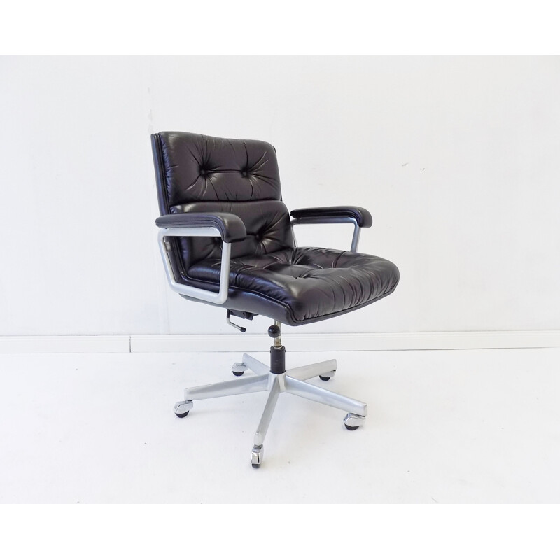 Vintage Girsberger black office leather armchair 1970s