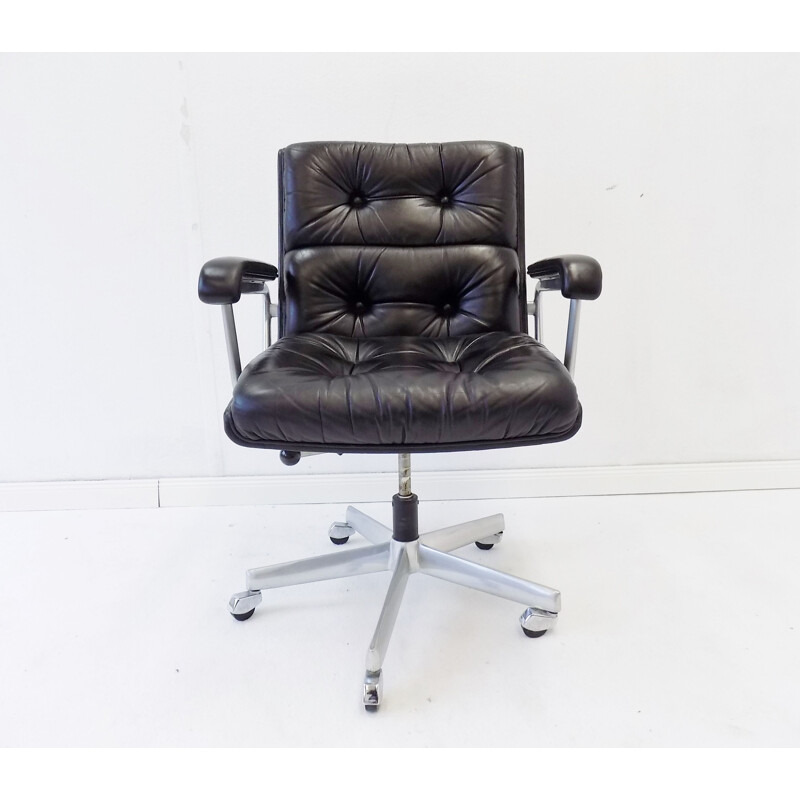 Vintage Girsberger black office leather armchair 1970s