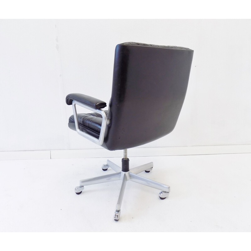 Vintage Girsberger black office leather armchair 1970s