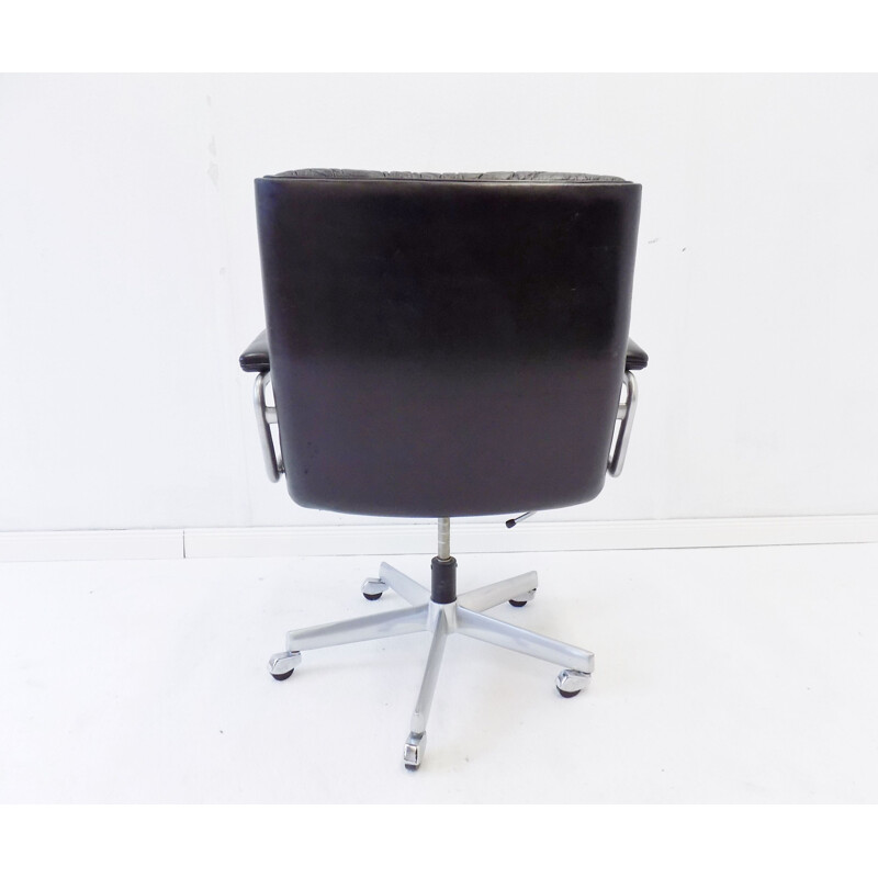 Vintage Girsberger black office leather armchair 1970s