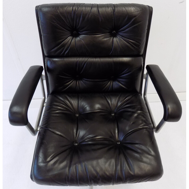 Vintage Girsberger black office leather armchair 1970s