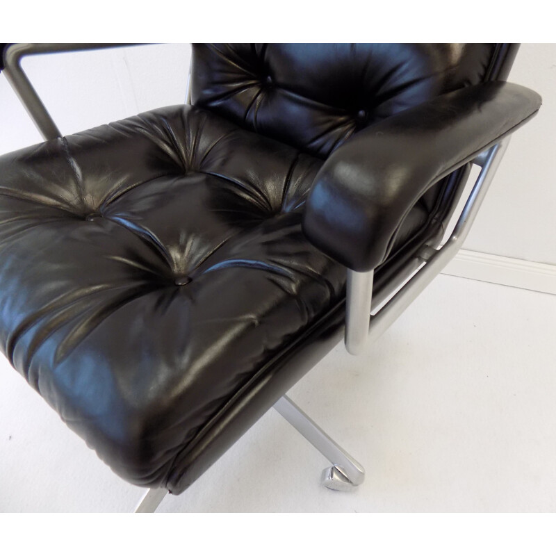 Vintage Girsberger black office leather armchair 1970s