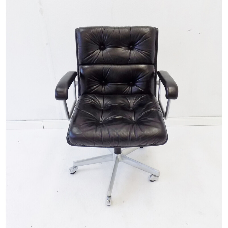 Vintage Girsberger black office leather armchair 1970s