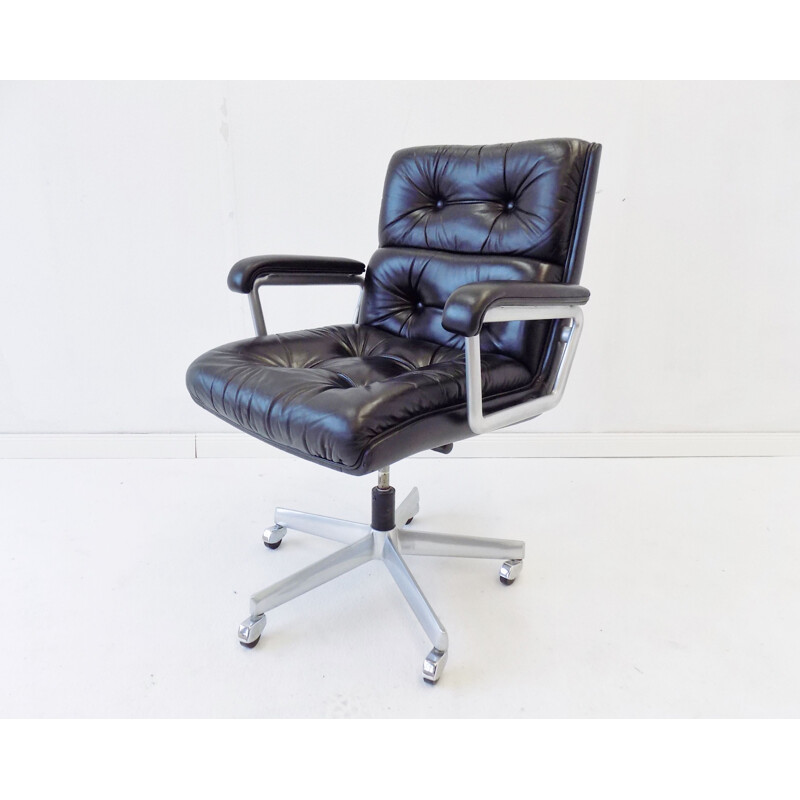 Vintage Girsberger black office leather armchair 1970s