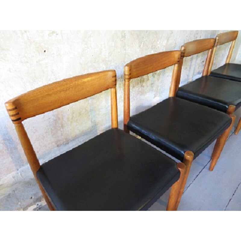 Set of 4 vintage H. W. Klein Inlaid Teak and Leather Chairs 1960s