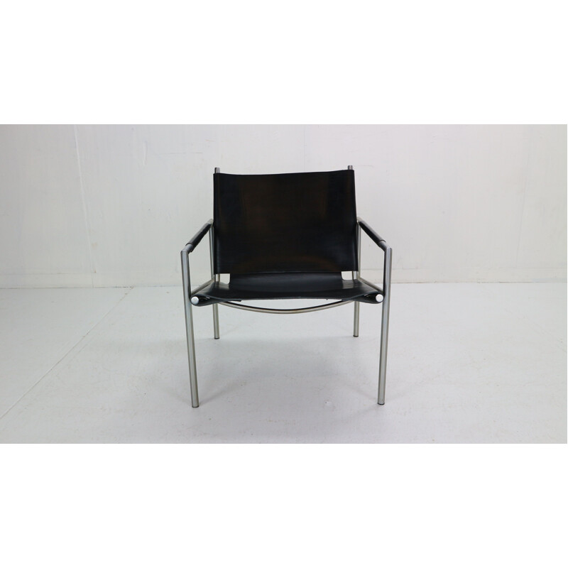 Vintage Black Leather Armchair by Martin Visser For t Spectrum 1960s