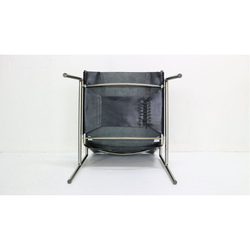 Vintage Black Leather Armchair by Martin Visser For t Spectrum 1960s