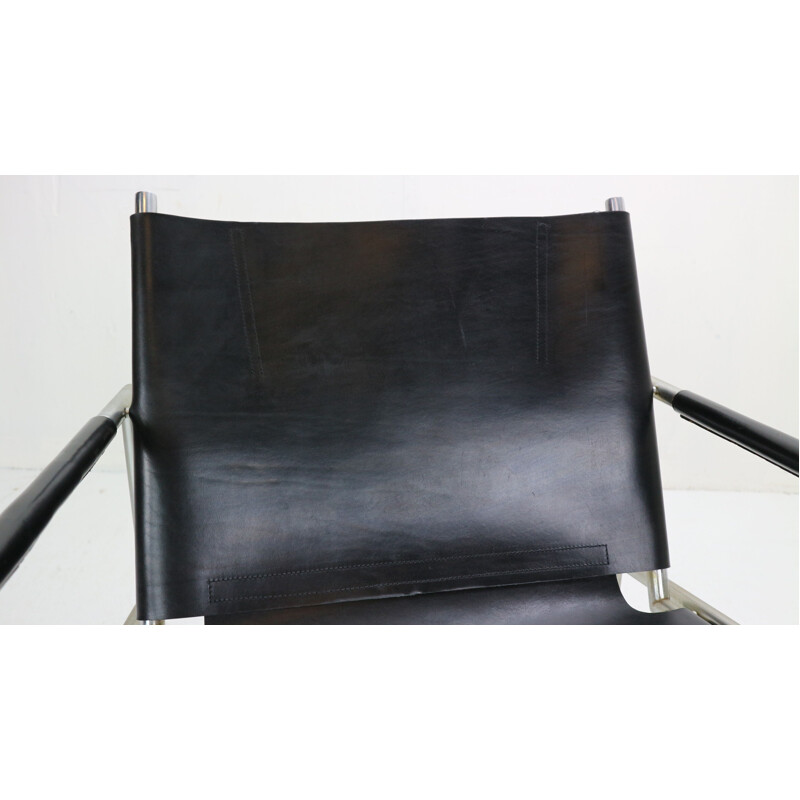 Vintage Black Leather Armchair by Martin Visser For t Spectrum 1960s