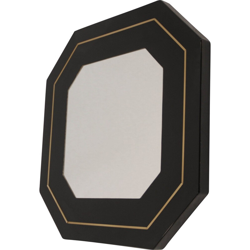 Mid-Century mirror in black lacquered wood dans brass, Jean Claude MAHEY - 1970s