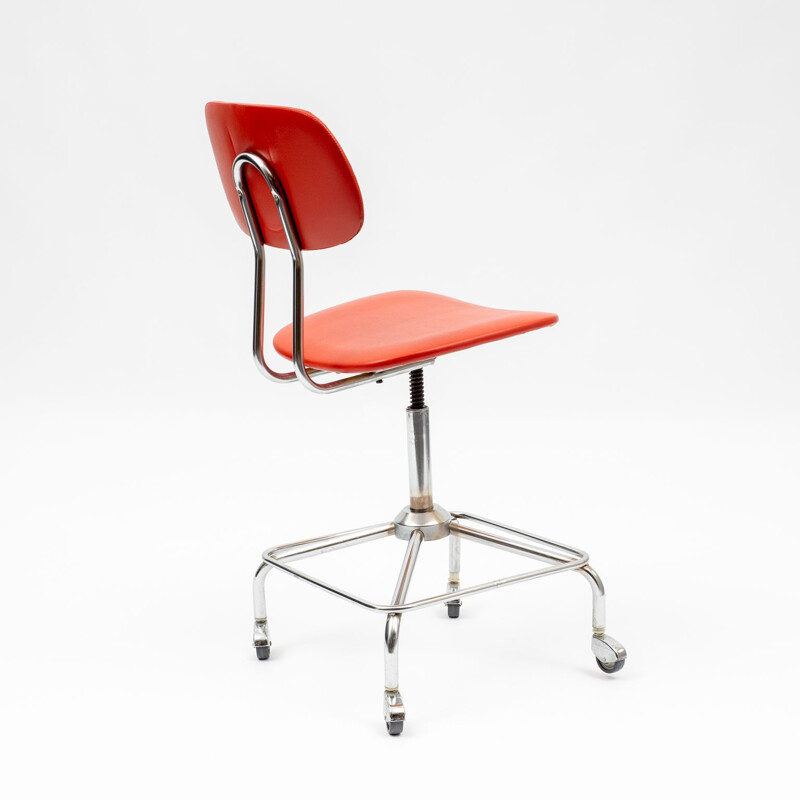 Chaise de bureau vintage en chrome rouge 1950