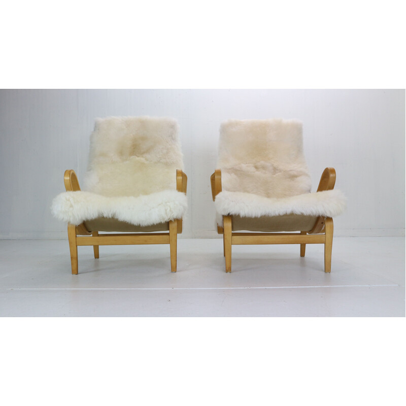 Pair of vintage lounge chairs Bruno Mathsson Sweden 1969s