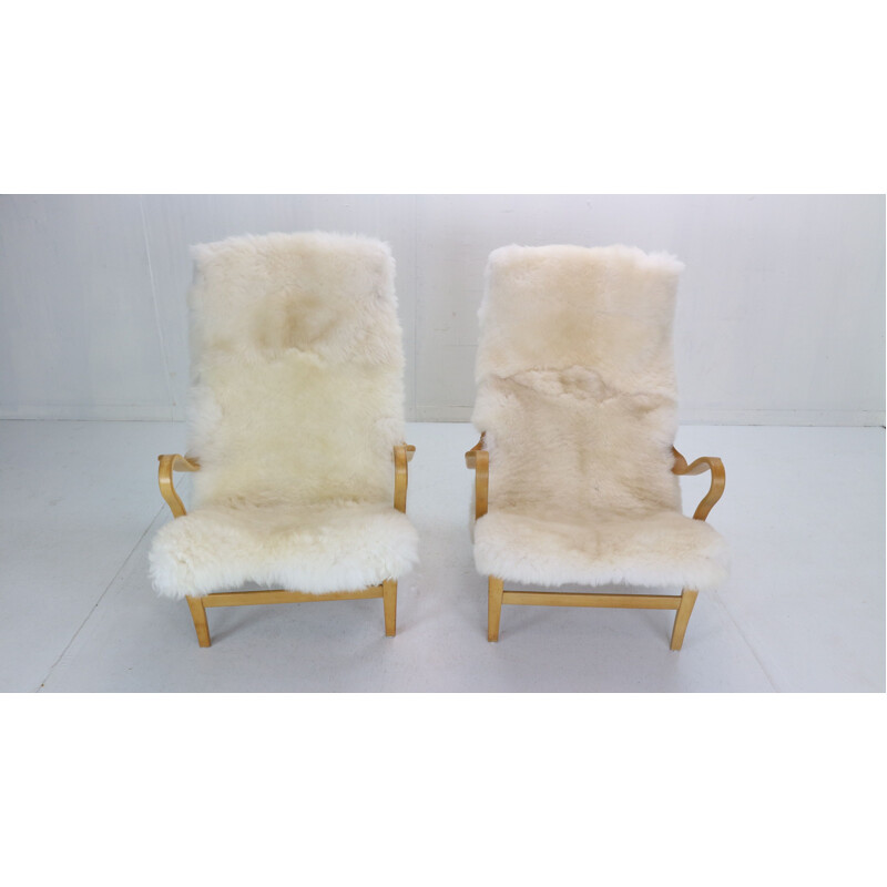 Pair of vintage lounge chairs Bruno Mathsson Sweden 1969s