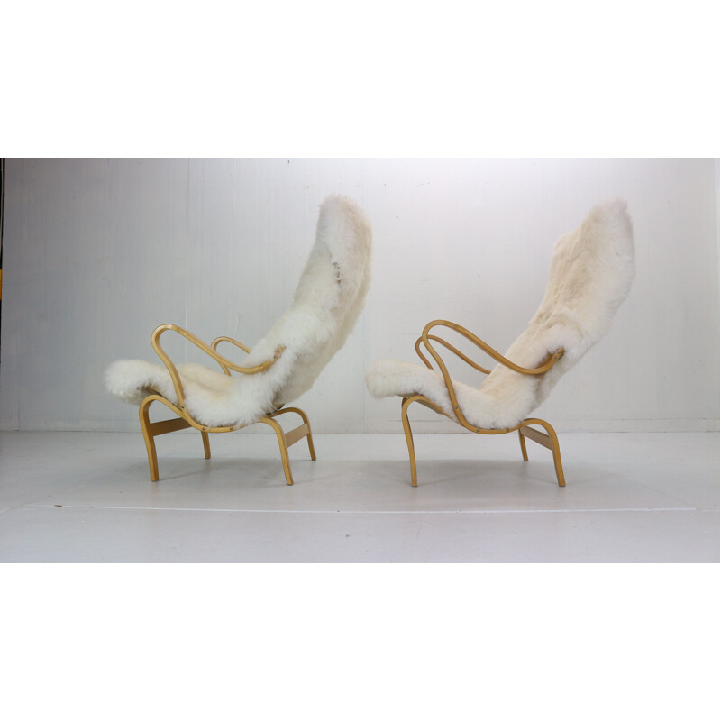 Pair of vintage lounge chairs Bruno Mathsson Sweden 1969s