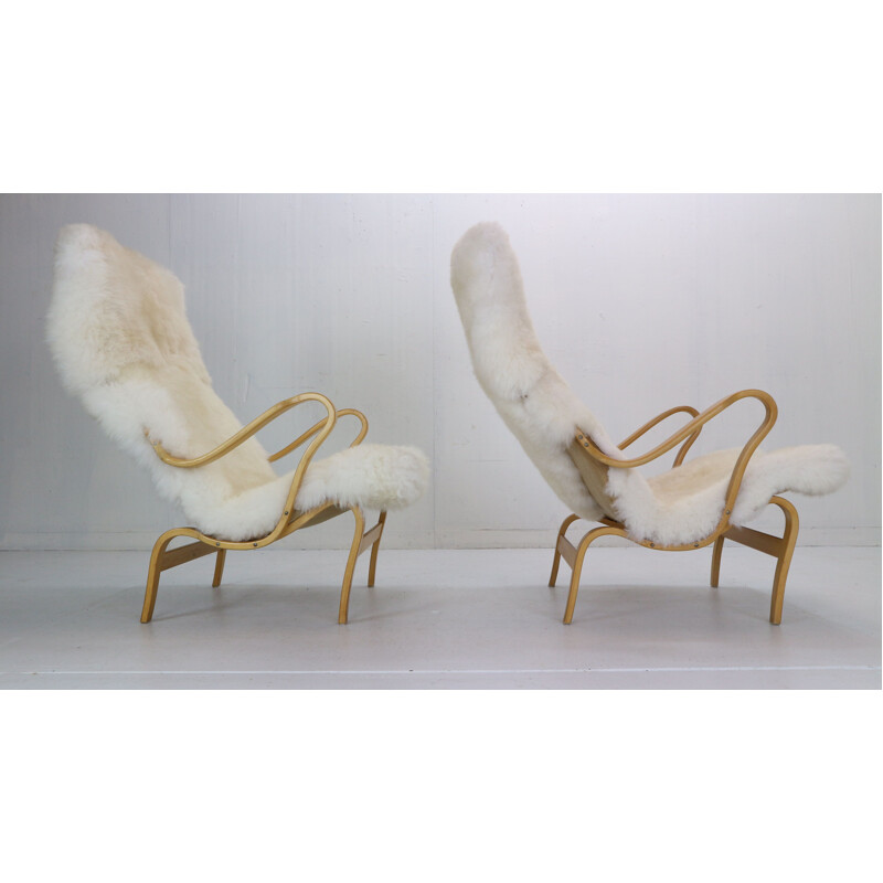 Pair of vintage lounge chairs Bruno Mathsson Sweden 1969s