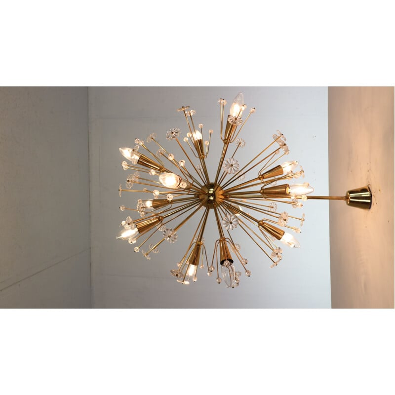 Vintage Emil Stejnar Chandelier for Rupert Nikoll Brass & Crystal Sputnik Snowflake 1950