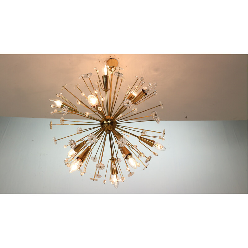 Vintage Emil Stejnar Chandelier for Rupert Nikoll Brass & Crystal Sputnik Snowflake 1950