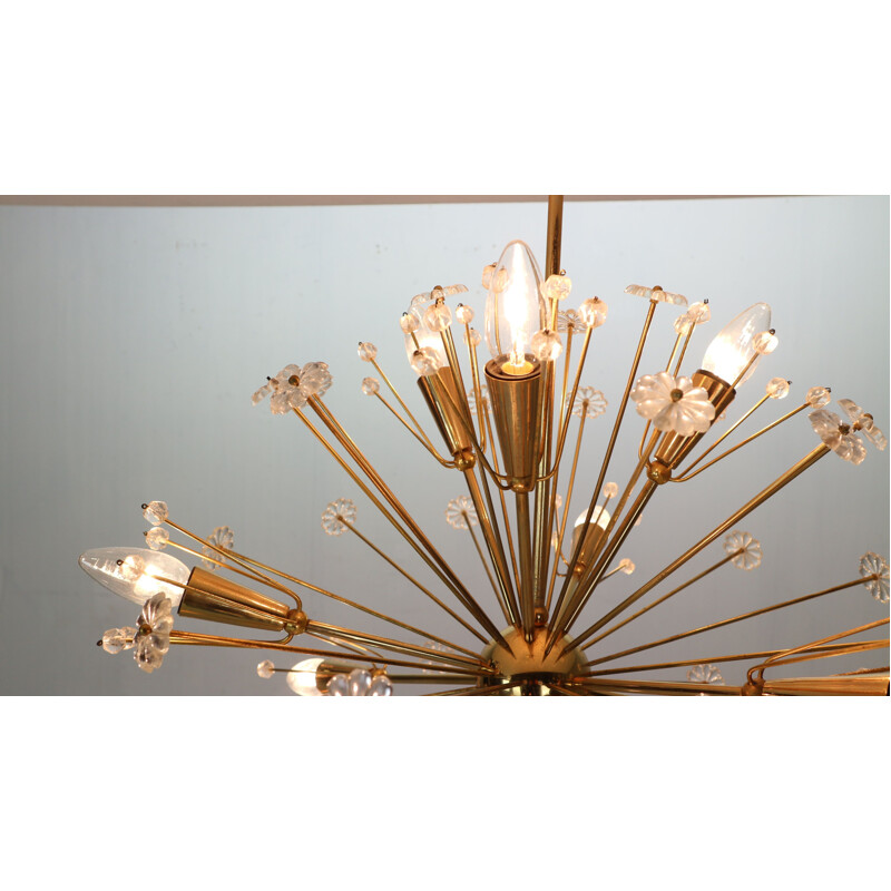 Vintage Emil Stejnar Chandelier for Rupert Nikoll Brass & Crystal Sputnik Snowflake 1950