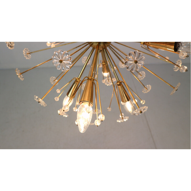 Vintage Emil Stejnar Chandelier for Rupert Nikoll Brass & Crystal Sputnik Snowflake 1950