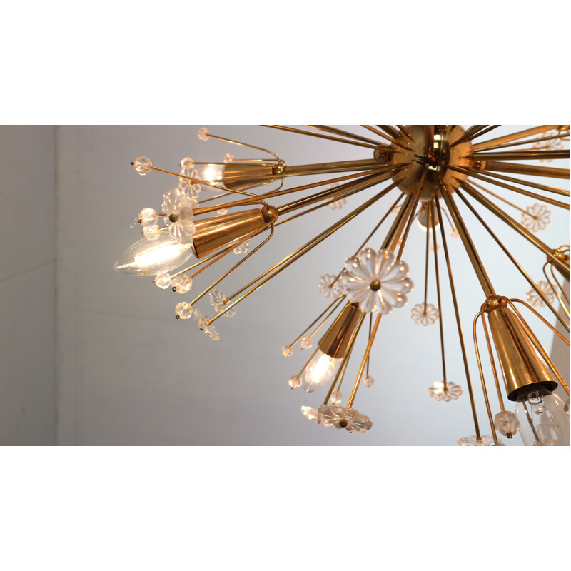 Vintage Emil Stejnar Chandelier for Rupert Nikoll Brass & Crystal Sputnik Snowflake 1950