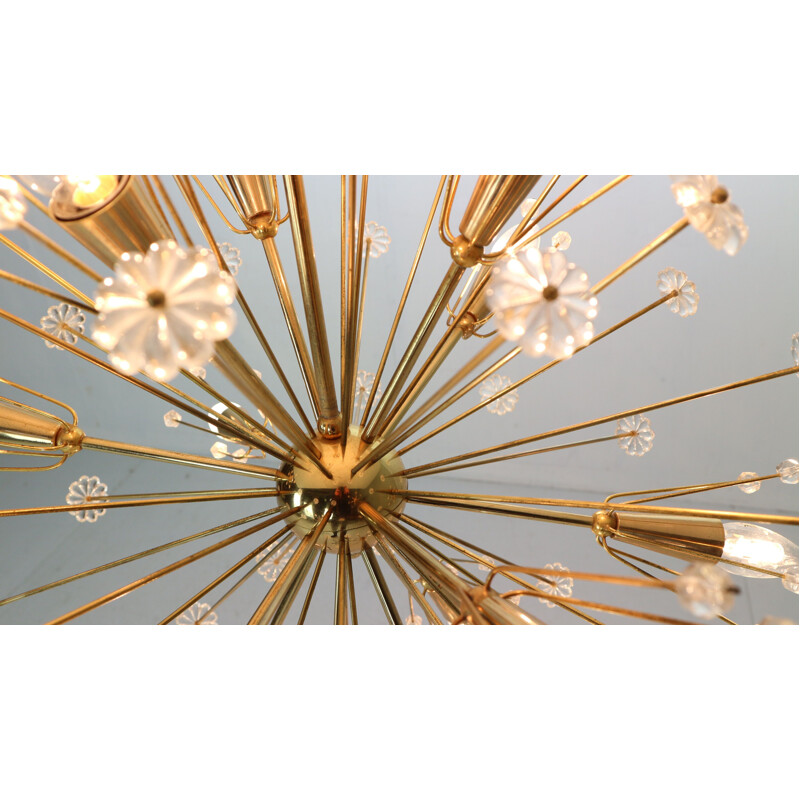 Vintage Emil Stejnar Chandelier for Rupert Nikoll Brass & Crystal Sputnik Snowflake 1950