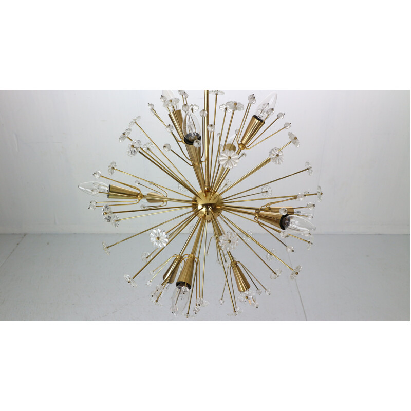 Vintage Emil Stejnar Chandelier for Rupert Nikoll Brass & Crystal Sputnik Snowflake 1950