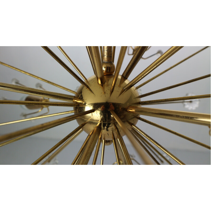 Vintage Emil Stejnar Chandelier for Rupert Nikoll Brass & Crystal Sputnik Snowflake 1950