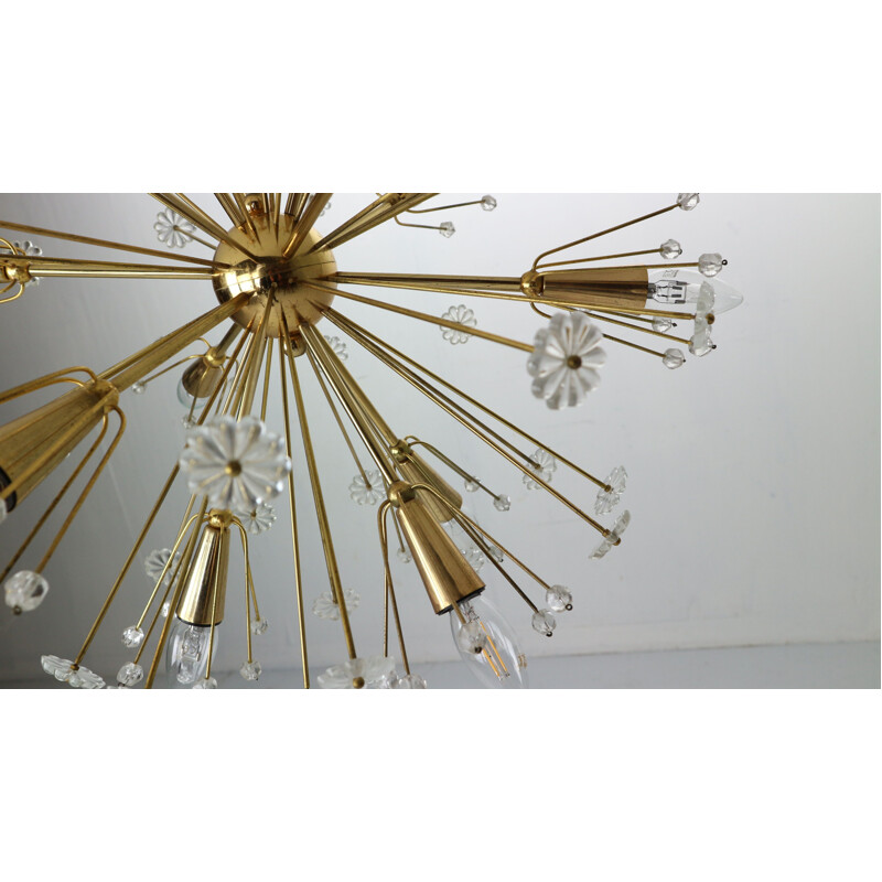 Vintage Emil Stejnar Chandelier for Rupert Nikoll Brass & Crystal Sputnik Snowflake 1950