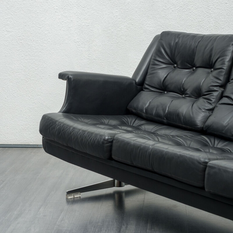 Vintage leather lounge sofa chromed feet 1960s