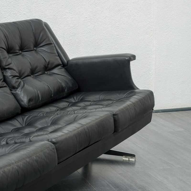 Vintage leather lounge sofa chromed feet 1960s