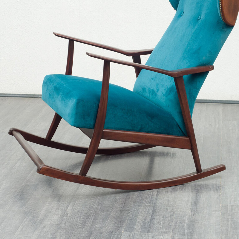 Vintage rocking chair petrol blue 1950s