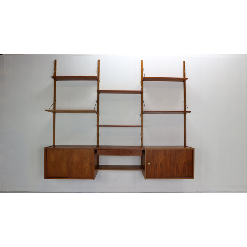 Mid-Century Modern Teak and Brass Modular Wall Shelving Unit Danish 1960s