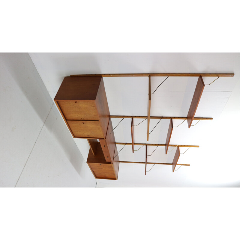 Mid-Century Modern Teak and Brass Modular Wall Shelving Unit Danish 1960s