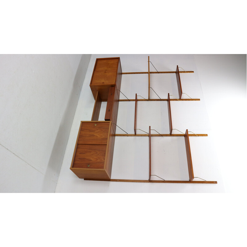 Mid-Century Modern Teak and Brass Modular Wall Shelving Unit Danish 1960s