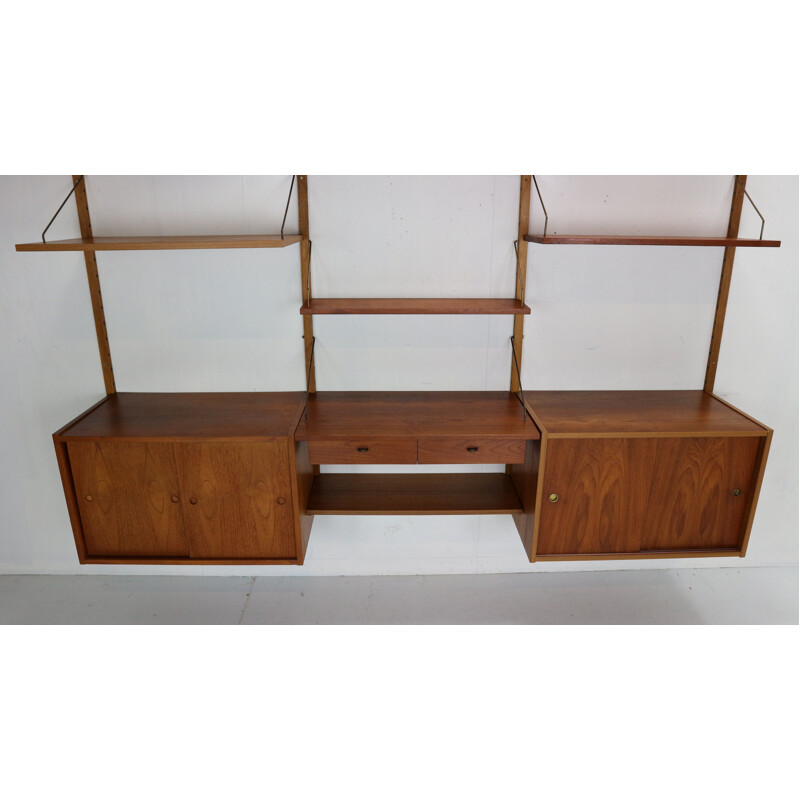 Mid-Century Modern Teak and Brass Modular Wall Shelving Unit Danish 1960s