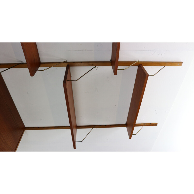 Mid-Century Modern Teak and Brass Modular Wall Shelving Unit Danish 1960s