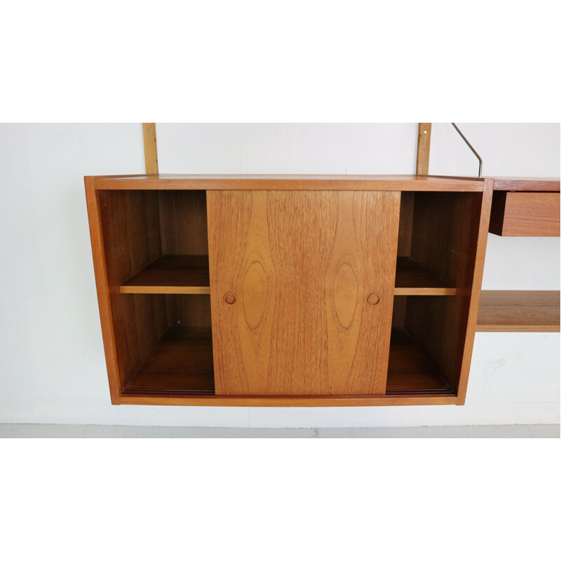 Mid-Century Modern Teak and Brass Modular Wall Shelving Unit Danish 1960s