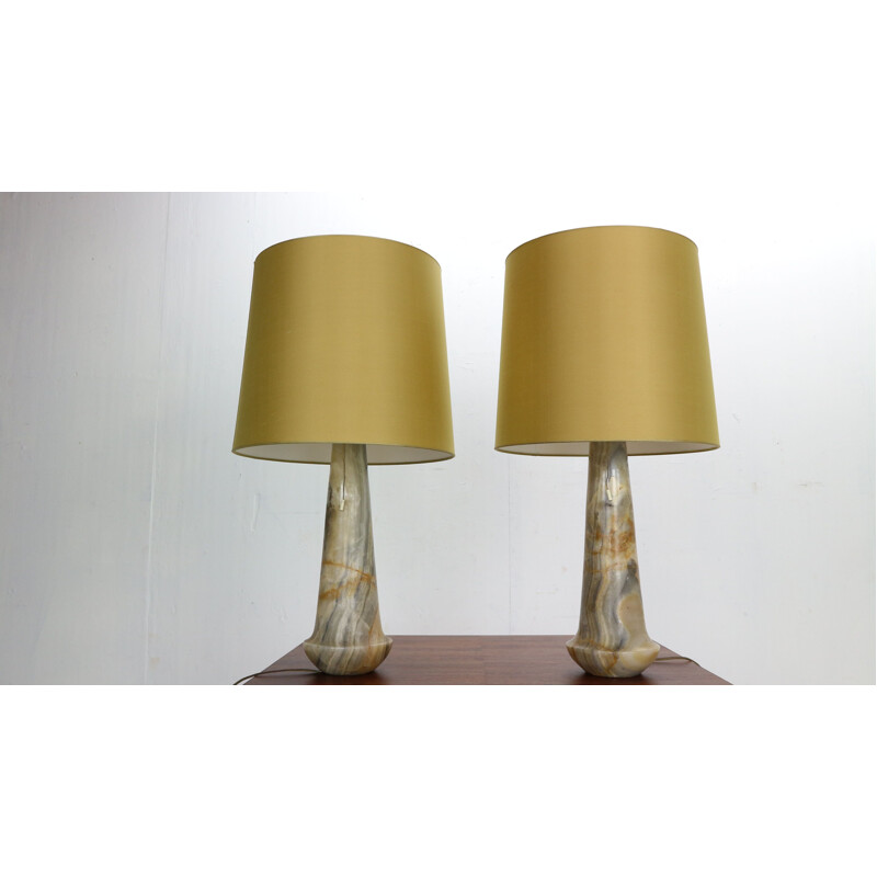 Pair of vintage Marble Table Night stand Lamps Italy 1960s