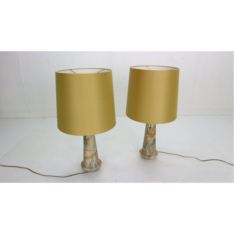 Pair of vintage Marble Table Night stand Lamps Italy 1960s