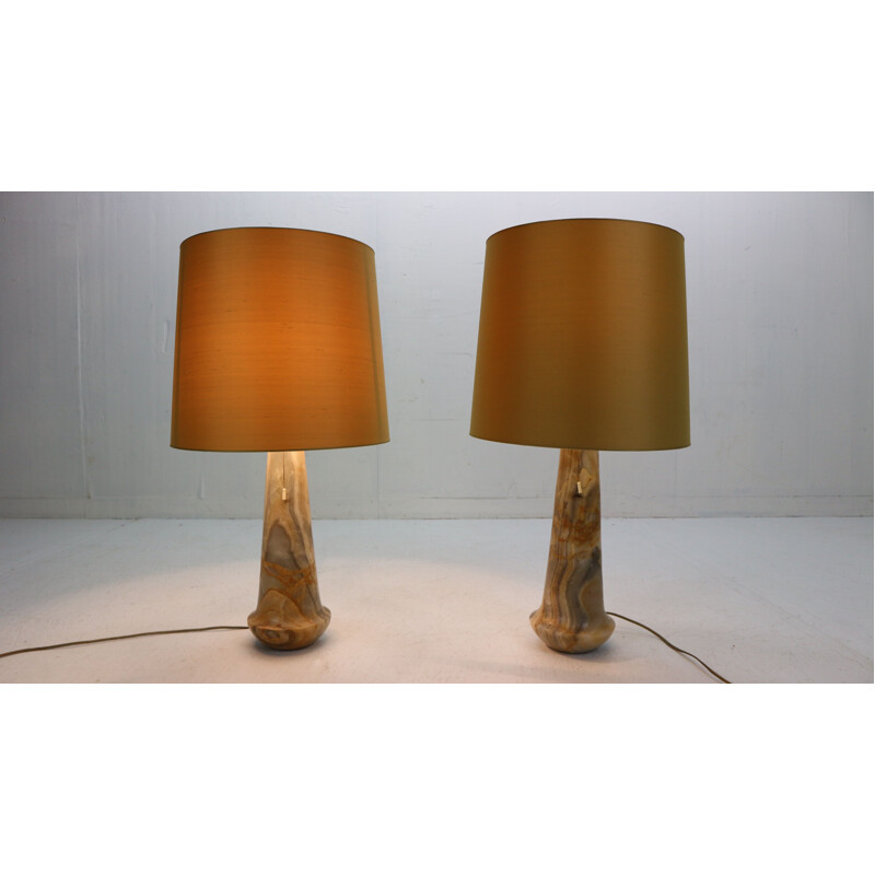 Pair of vintage Marble Table Night stand Lamps Italy 1960s